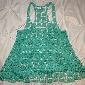 Turquoise lace flower tank top